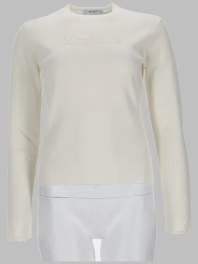 Max Mara Maglia In Filato Di Lana Con Logo A Rilievo In White
