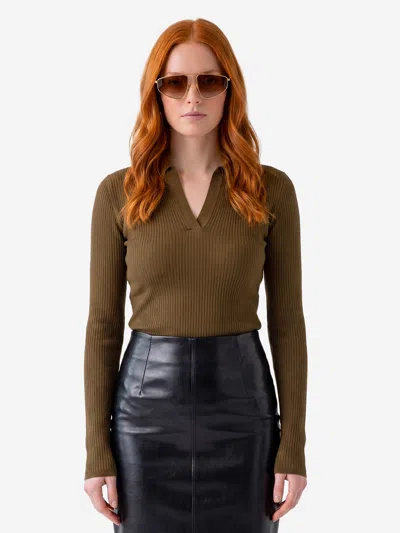Max Mara Long-sleeve Polo Sweater In Silk-cashmere Blend In Green