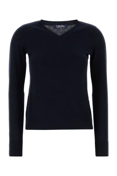 Max Mara Blue V-neck Pullover In Black