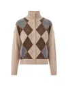 Max Mara Studio Argyle Knit Turtleneck Cardigan In Multi