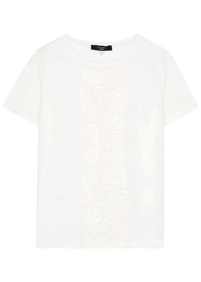 Max Mara Magno Floral-embroidered Stretch-cotton T-shirt In White