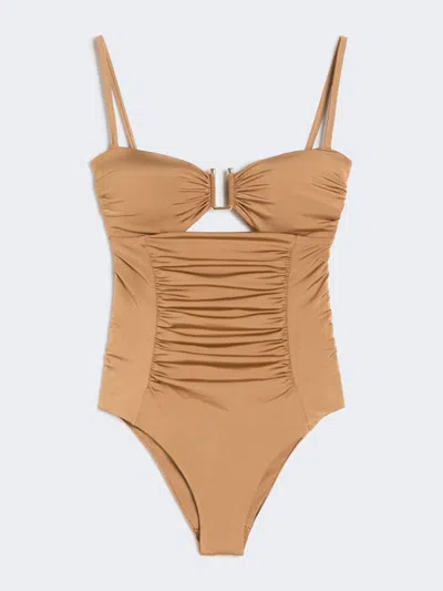 Max Mara Maillot De Bain Une Pièce Bandeau En Jersey Brillant In Nude