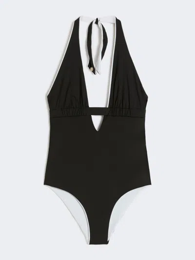 Max Mara Maillot De Bain Une Pièce Réversible En Nylon Avec Col V In Black