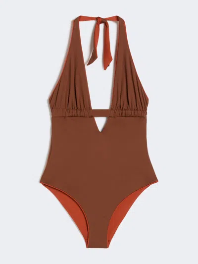 Max Mara Maillot De Bain Une Pièce Réversible En Nylon Avec Col V In Brown