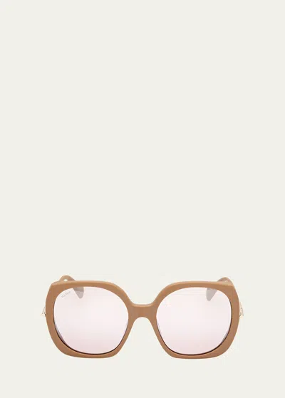 Max Mara Light Brown Butterfly Acetate Sunglasses, 58mm In Matte Camel