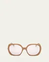 Max Mara Light Brown Butterfly Acetate Sunglasses, 58mm In Matte Camel Shiny Pale Gold Blue Mirror Lenses