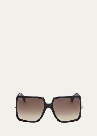 Max Mara Malibu Square Acetate Sunglasses In Black / Brown