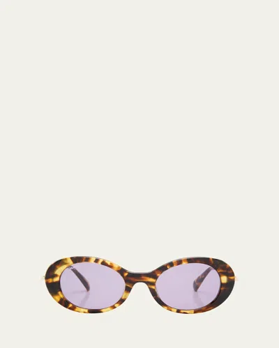 Max Mara Malibu10 Acetate & Metal Round Sunglasses In Shiny Camel Havana Shiny Pale Gold