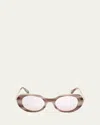 Max Mara Malibu10 Acetate & Metal Round Sunglasses In Shiny Camel Horn Shiny Pale Gold Brown Mirror