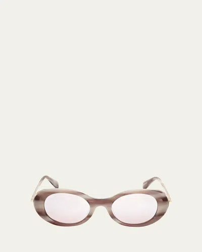Max Mara Malibu10 Acetate & Metal Round Sunglasses In Shiny Camel Horn Shiny Pale Gold Brown Mirror