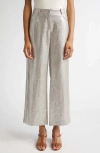 Max Mara Malika Metallic Coated Linen Wide Leg Pants In Silver
