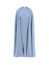 Max Mara Pianoforte Women Managua Pure Silk Crepe De Chine Dress With Cape In Blue