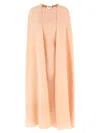 Max Mara Managua Silk Long Dress With Silk Cape And Metal Detail In Pink