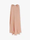 Max Mara Managua Silk Long Dress With Silk Cape And Metal Detail In Pink