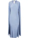 Max Mara Pianoforte Women Managua Pure Silk Crepe De Chine Dress With Cape In Blue