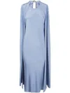 Max Mara Pianoforte Women Managua Pure Silk Crepe De Chine Dress With Cape In Blue