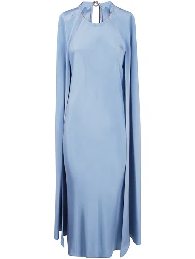 Max Mara Managua Silk Long Dress With Silk Cape And Metal Detail In Multi