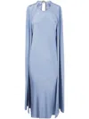 Max Mara Pianoforte Women Managua Pure Silk Crepe De Chine Dress With Cape In Blue