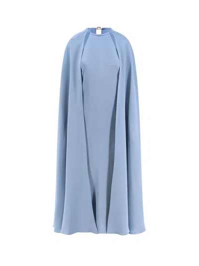 MAX MARA MANAGUA SILK LONG DRESS WITH SILK CAPE AND METAL DETAIL