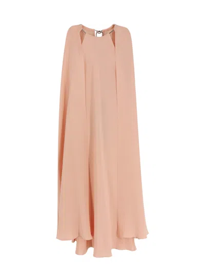 Max Mara Managua Silk Long Dress With Silk Cape And Metal Detail In Pink