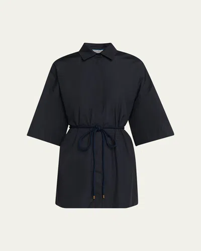 Max Mara Mancora Belted 3/4-sleeve Cotton Button-down Shirt In Ultramarine