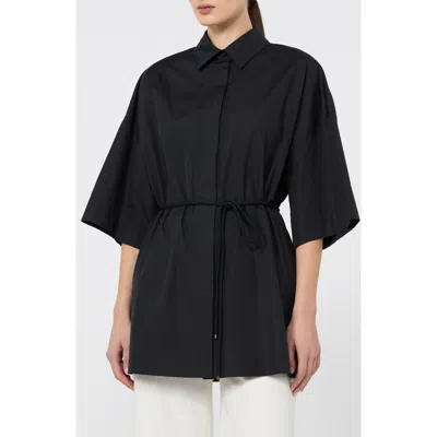 Max Mara Mancora Belted Cotton Poplin Tunic In Black