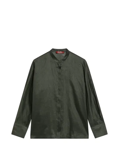 Max Mara Ramie Canvas Shirt In Khaki Green In Black