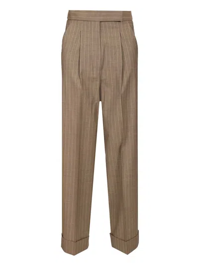Max Mara Manetta Ankle Cuff Pinstripe Pants Trousers Brown In Neutral