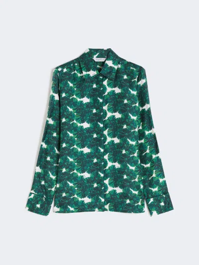 Max Mara Mannish Printed Silk Shirt In Green