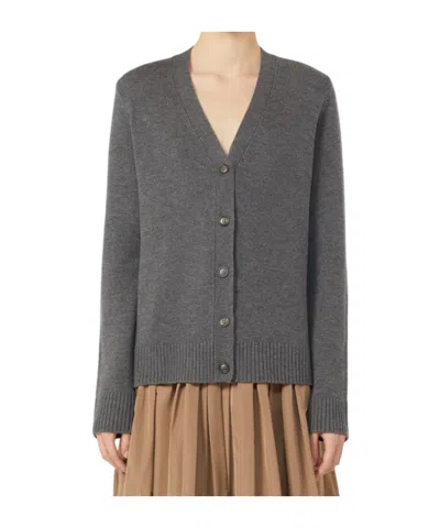 Max Mara Mannish Wool Yarn Cardigan In Gray