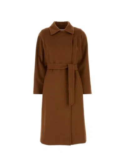 Max Mara Manuela Belted Camel Hair Coat In Pink
