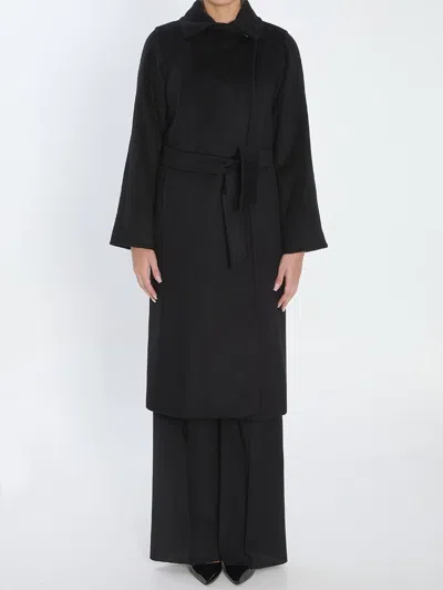 Max Mara Relaxed Fit Belted Coat Pockets In Black