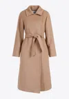 Max Mara Wrap-around Long Coat In Camel Hair In Sand