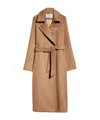 Max Mara Dove Grey Long Coat With Belted Waist And Classic Lapel In Brown