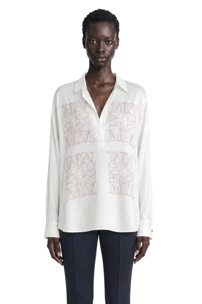 Max Mara Marabesque Silk Twill Shirt In White