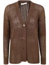 Max Mara V-neck Sheer Knit Ribbed Cardigan