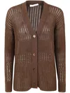 Max Mara V-neck Sheer Knit Ribbed Cardigan In Coffee