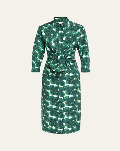 Max Mara Maremma Floral Waist-tie Midi Shirtdress In Green