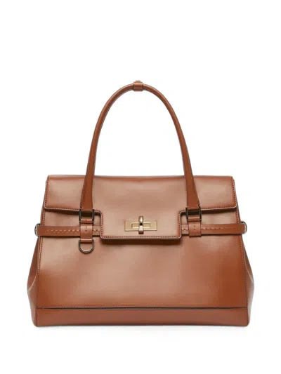 Max Mara Margaux Leather Twist-lock Tote Bag In Brown