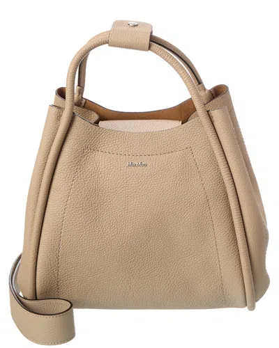 Max Mara Marin Small Drummed Marin Leather Tote In Gray