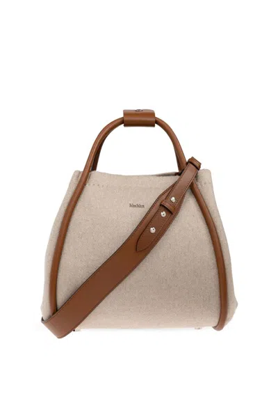Max Mara Small Marine Cashmere And Leather Tote Bag In Beige