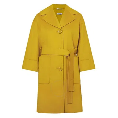 Max Mara Marita Belted Wool Coat In Yellow