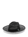 Max Mara Pleated Crown Leather Strap Hat In Black