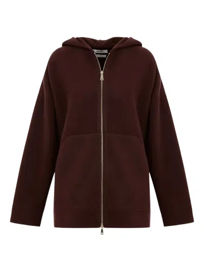 Max Mara Maroon Solid Hood Sweatshirt In Brown