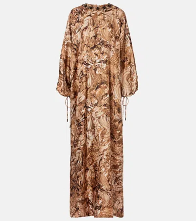 Max Mara Maroso Embellished Silk Maxi Dress In Brown