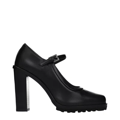 Max Mara Mary Jane Heels Black Leather In Animal Print