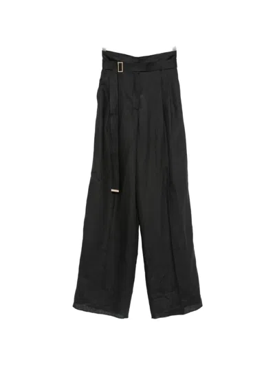 Max Mara Materia Belted Palazzo Pants In Black