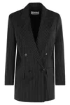 Max Mara Double-breasted Wool Jacket With Pinstripe Design In Black
