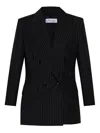 Max Mara Black Pinstriped Double-breasted Wool Jacket In Black
