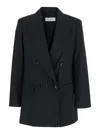 Max Mara Double-breasted Wool Jacket With Pinstripe Design In Black